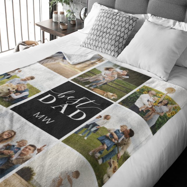 Bester Vater-Collage Monogram-Vater Fleecedecke (Perfect fleece blanket to celebrate your dad. This blanket features 8 spots for images)