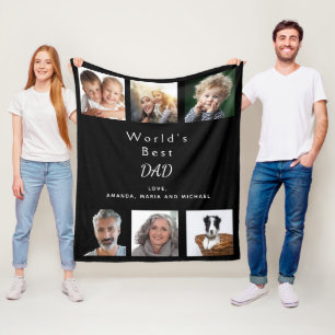 Bester Vater DAD Fotocollage schwarz Fleecedecke
