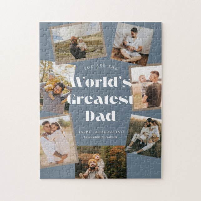 Bester Vater der blauen Welt 7 Foto-Collage Puzzle (Vertikal)
