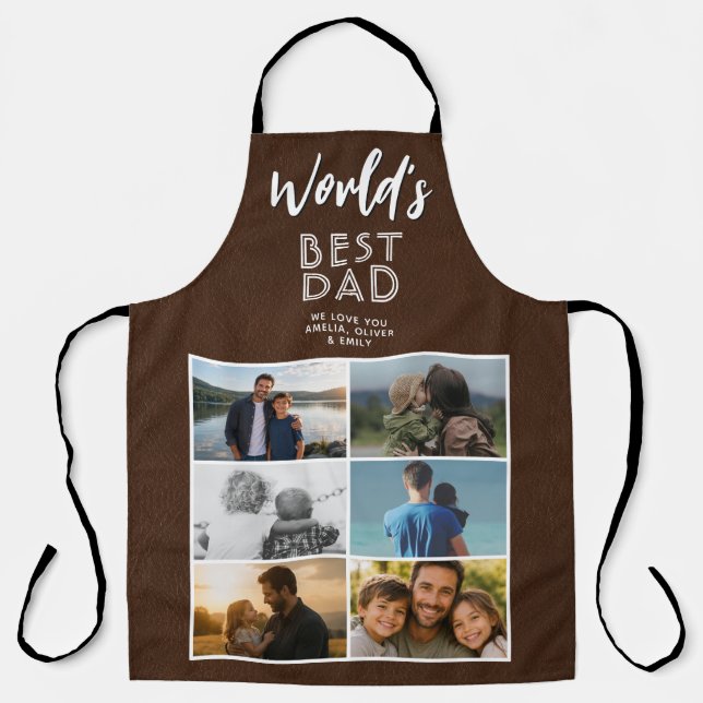 Bester Vater der Welt Faux-Leder 6-Foto-Collage Schürze (Vorderseite)