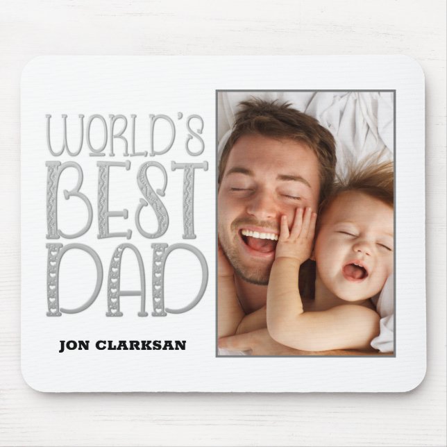 Bester Vater der Welt Foto Silber-Grau-Typografie  Mousepad (Vorne)