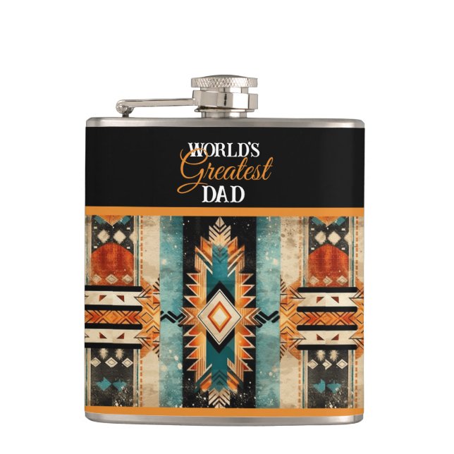 Bester Vater der Welt Native American Aztek Design Flachmann (Vorderseite)