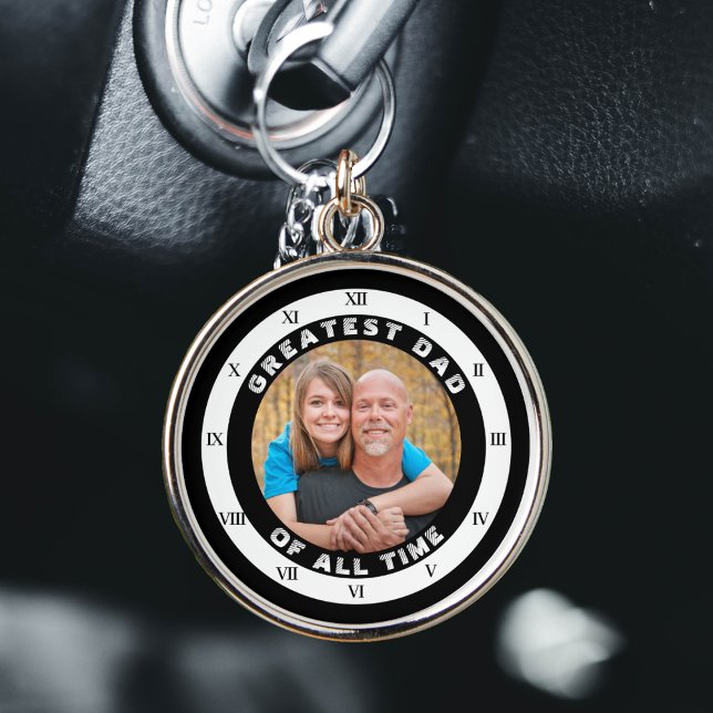Bester Vater des Fotos der Zifferenzimmer Schlüsselanhänger (greatest dad of all time roman numeral clock round silver keychain)