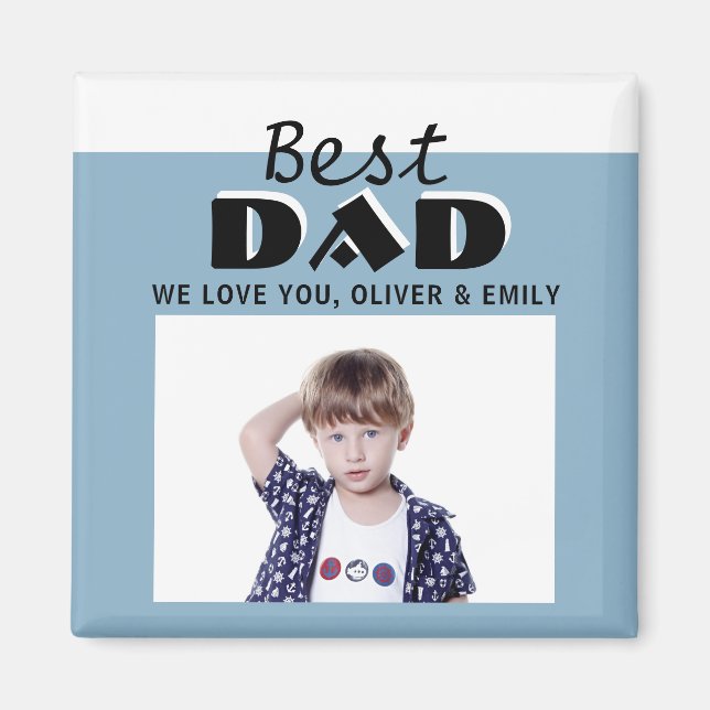 Bester Vater Dusty Blue Foto Vatertag Magnet (Vorne)