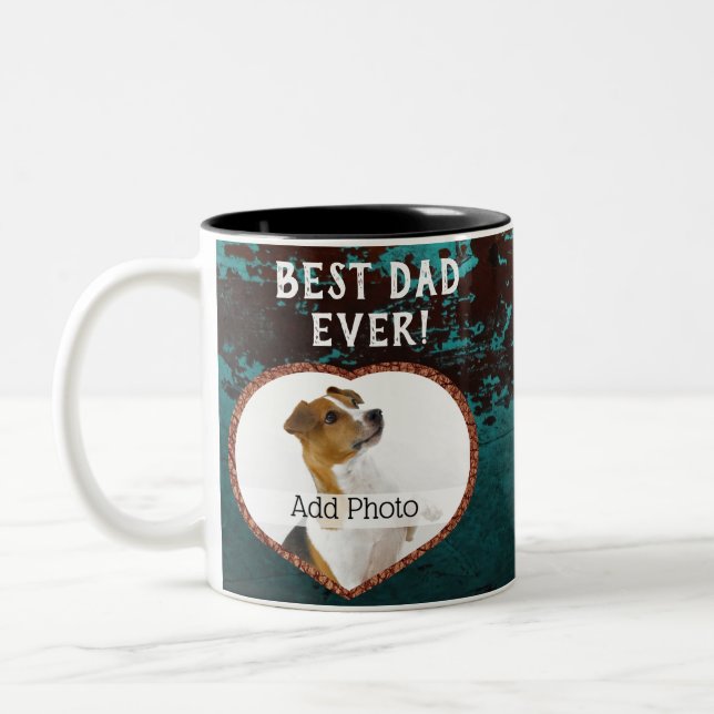 Bester Vater Ever herz Foto Rusty Aquamarines Aqua Zweifarbige Tasse (Links)