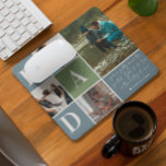 bester Vater | Farbblockfoto-Collage Mousepad<br><div class="desc">Moderne gestreifte blaue und grüne Farbblock 4 Foto Collage. Mit "VATER" geschrieben in einem trendigen Rasterlayout mit handgeschriebener Botschaft und Platz für Namen und/oder Jahr. Das sind Geschenke des Vaters, die perfekt für jeden Vater sind. Ein Geschenk, das er ein Leben lang schätze! Kann für jeden Moniker individuell angepasst werden...</div>