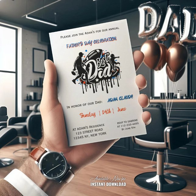 Bester Vater Football Vater Sohn Graffiti Holiday Einladung (Von Creator hochgeladen)