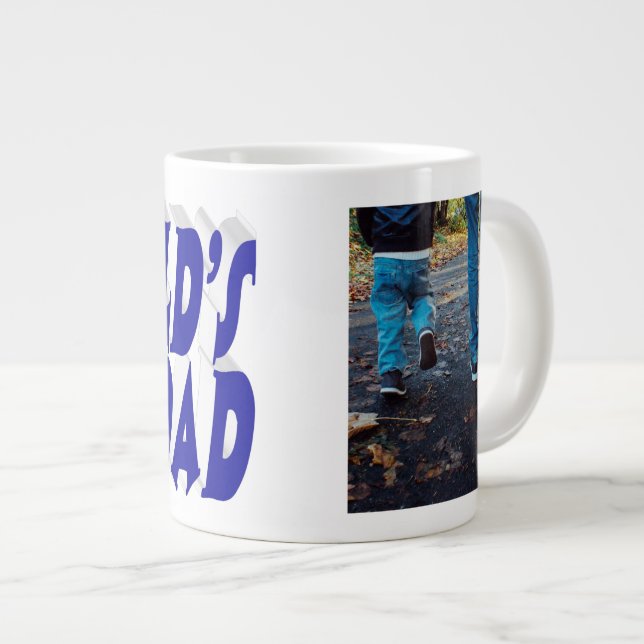 Bester Vater Foto blau 3D-Text Jumbo-Tasse (Vorderseite Rechts)