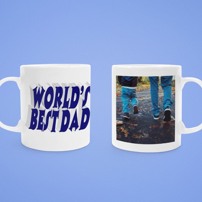Bester Vater Foto dunkelblau 3D-Text Kaffeetasse (Von Creator hochgeladen)