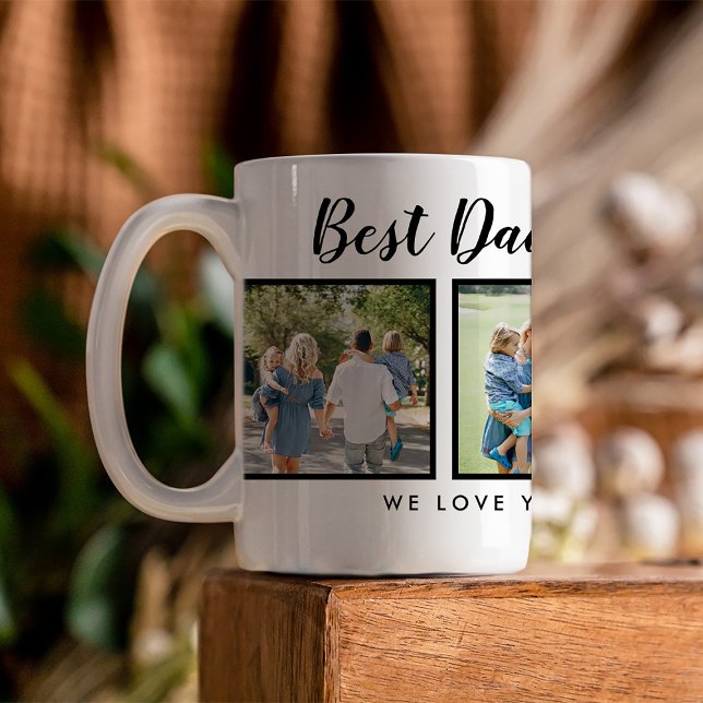 Bester Vater! Fotos Collage Kaffeetasse (Best dad script font with 6 family photo slots, along with a custom message for your number 1 Dad.)