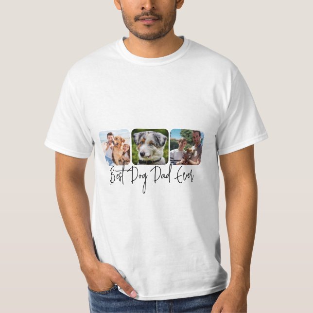 Bester Vater für Hunde - Individuelle 3-Foto Colla T-Shirt (Vorderseite)