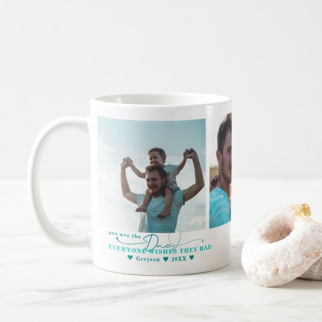 Bester Vater | Handgeschriebene drei FotoCollage Kaffeetasse (Mit Donut)