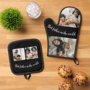 Bester Vater in der Welt 4 Custom Fotos Ofenhandschuh & Topflappen-Set