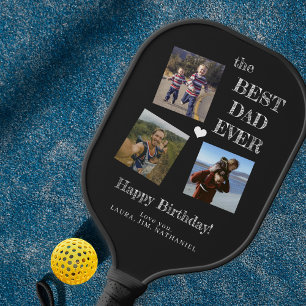 Bester Vater je 3 Foto Collage Typografie Pickleball Schläger