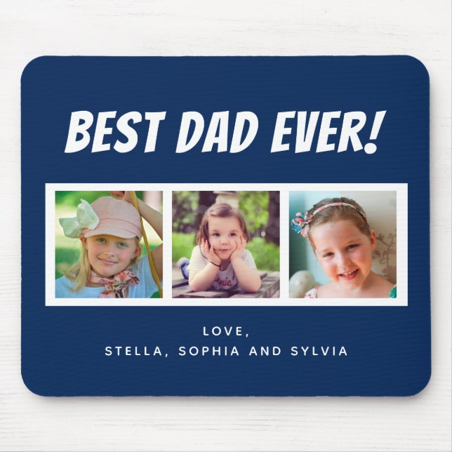 Bester Vater je 3 Fotos Dunkelblau Mousepad (Vorne)