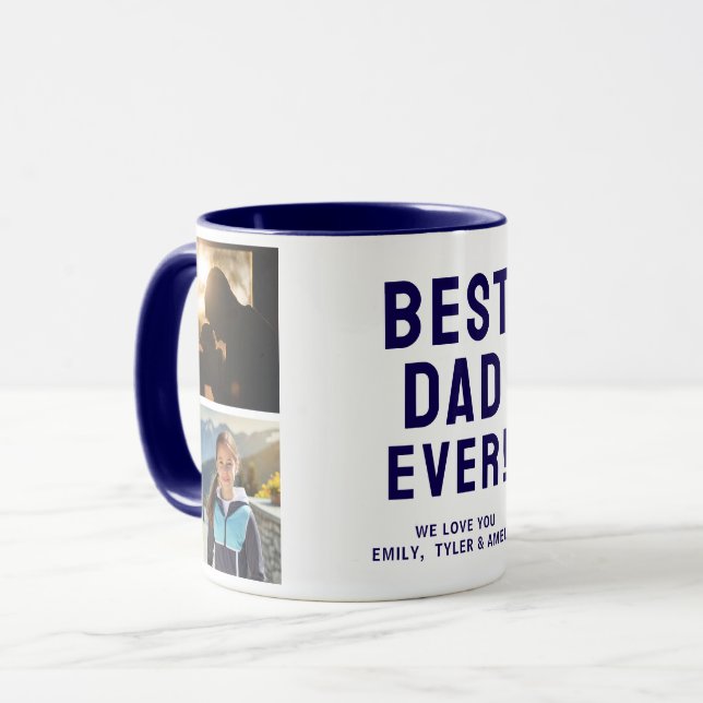 Bester Vater je 4 Foto Collage Blau Tasse (Vorderseite Links)