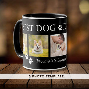 Bester Vater je 5 Foto Collage Pet Name Schwarz Tasse
