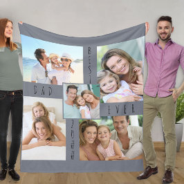 Bester Vater je 5 FotoCollage grau Fleecedecke