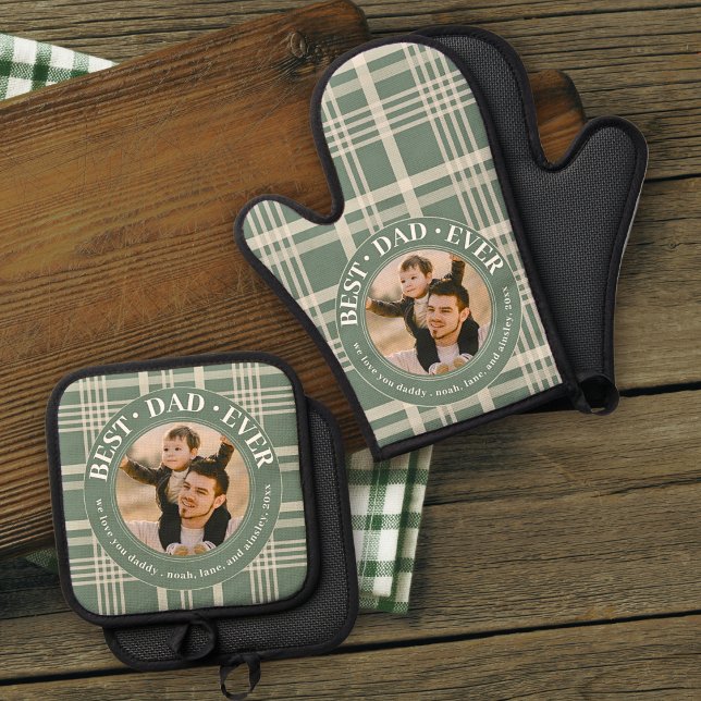 Bester Vater je benutzerdefiniertes Foto Karierter Ofenhandschuh & Topflappen-Set (Von Creator hochgeladen)