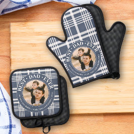 Bester Vater je benutzerdefiniertes Foto Karierter Ofenhandschuh & Topflappen-Set