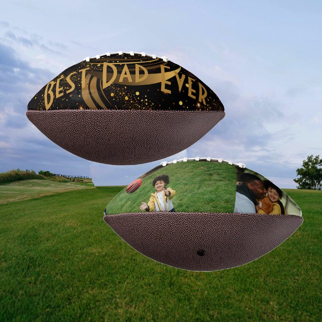 Bester Vater je Black Leafy Gold Wirbel 2 Fotos Sp Football (Best Dad Ever Black Leafy Gold Swirls 2 Photos Fun Football)