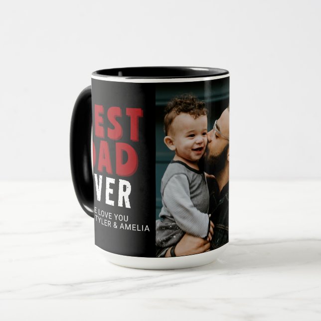Bester Vater je Black Red Family Foto Tasse (Vorderseite Links)