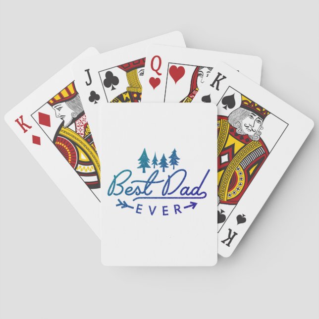 Bester Vater je Blaue Typografie mit Bäumen Spielkarten (Rückseite)