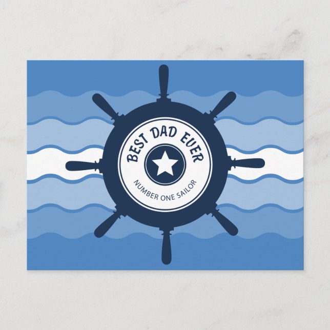 Bester Vater je blaues Schiff Rad und Waves Postkarte (Vorderseite)