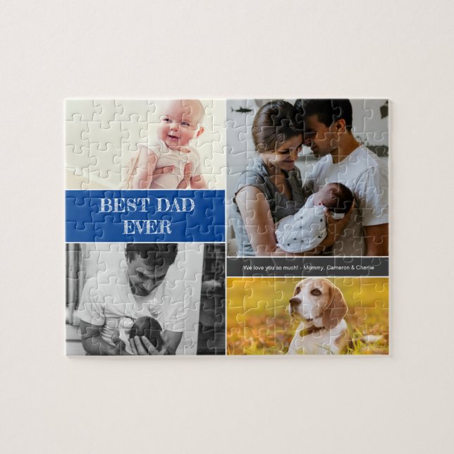 Bester Vater je Blue Custom Foto Collage Puzzle (Horizontal)