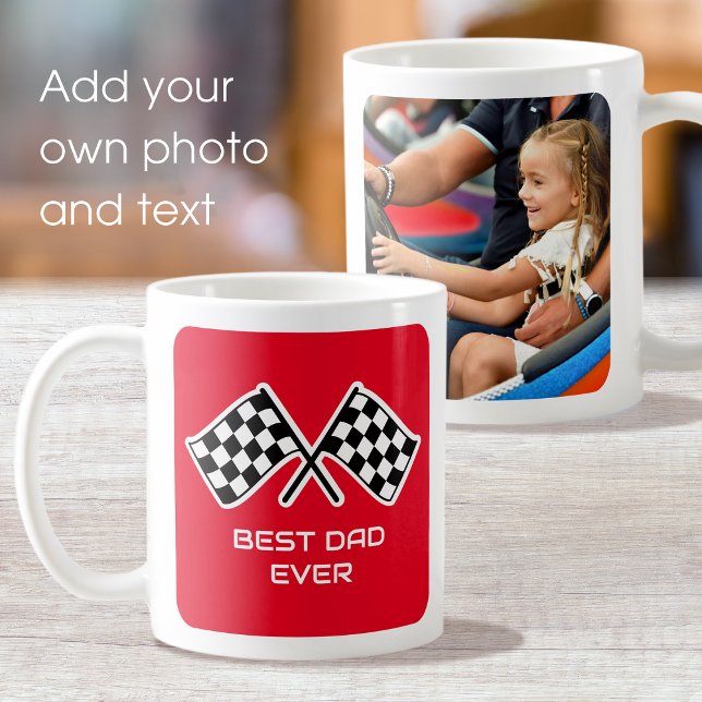 Bester Vater je Checkered Flags Custom Foto Red Kaffeetasse (Von Creator hochgeladen)