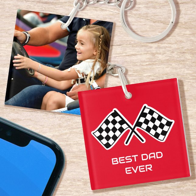 Bester Vater je Checkered Flags Custom Foto Red Schlüsselanhänger (Von Creator hochgeladen)