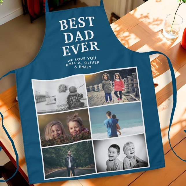 Bester Vater je Custom 6 Foto Collage Blau Schürze (Von Creator hochgeladen)