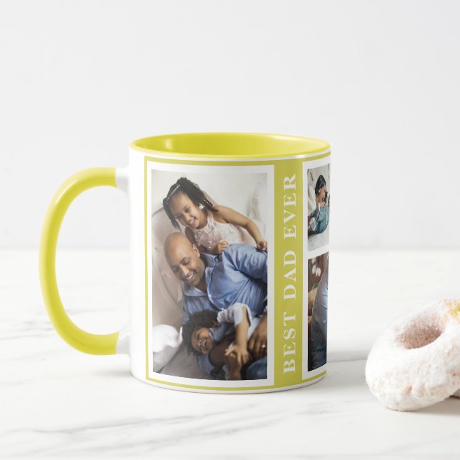 Bester Vater je einfache 5-Foto-Collage gelb Tasse (Mit Donut)