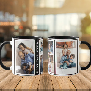 Bester Vater je einfache 5-Foto-Collage schwarz Tasse
