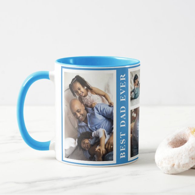 Bester Vater je einfache 5-Foto-Collage weiß blau Tasse (Mit Donut)