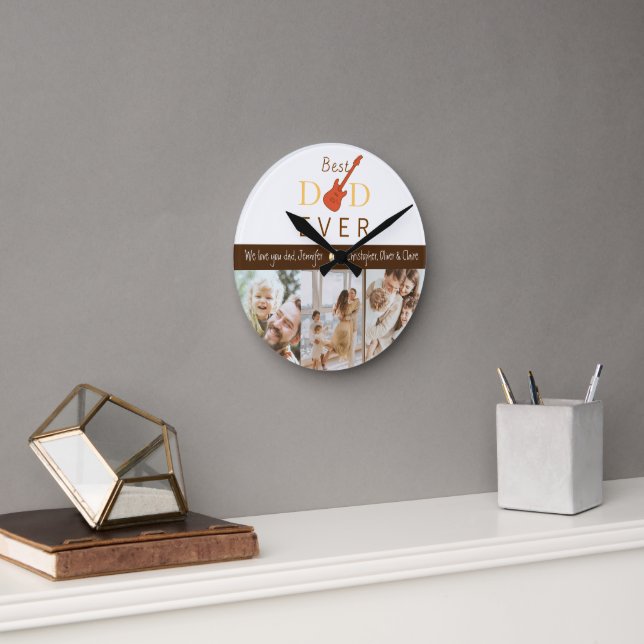 Bester Vater je Familienfoto Collage Vatertag Runde Wanduhr (Büro)