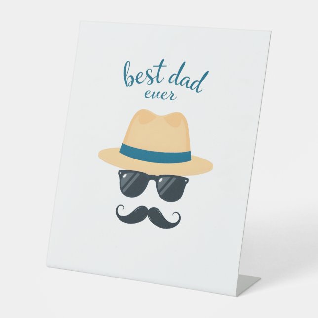 Bester Vater je Fedora, Sonnenbrille und klassisch Sockelschild (Vorderseite)