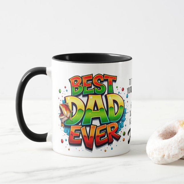 Bester Vater je Fisch Zitat Graffiti Tasse (Mit Donut)