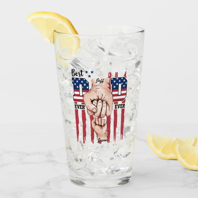 Bester Vater je - Fist Bump USA Flag - 1 Kind Glas (Vorderseite Ice)
