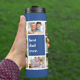 Bester Vater je Foto Collage Blau und Weiß Thermosbecher