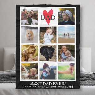 Bester Vater je Foto Collage Schwarz Personalisier Fleecedecke