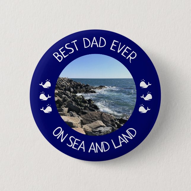 Bester Vater je Foto des blauen Ozeans Button (Vorderseite)