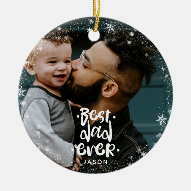 Bester Vater je Foto Individuelle Name Snowflake R Keramik Ornament (Vorne)