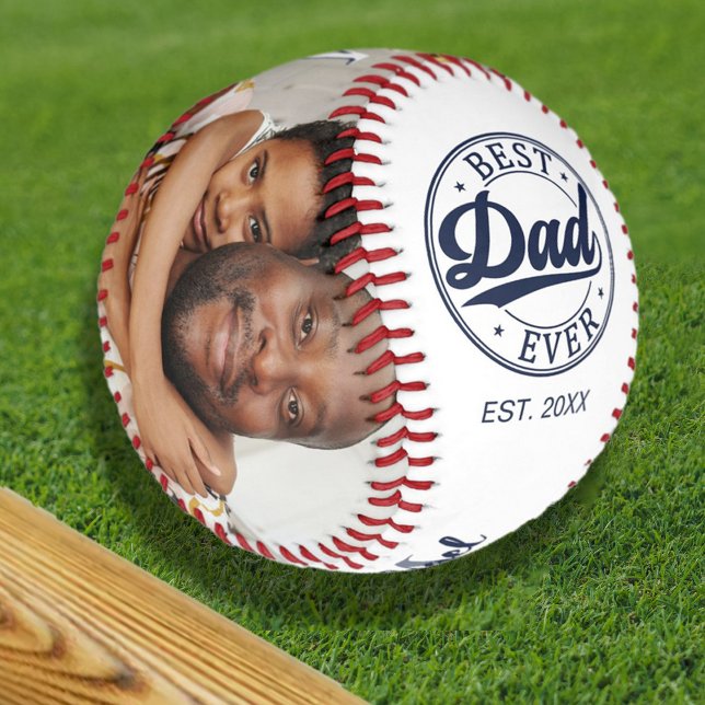 Bester Vater je Foto Mit Monogramm Name Baseball (Family Name Photo Monogrammed Gold Baseball)