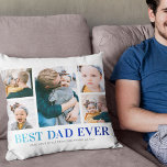 Bester Vater je FotoCollage Kissen<br><div class="desc">Personalisiertes Papa-Kissen mit 5 niedlichen Fotos von ihm und den Kindern,  die Worte "BEST VATER EVER" in einem modernen blauen Gradienten-Schriftart,  und die Kindernamen.</div>