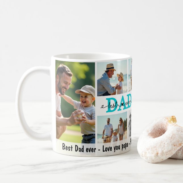 Bester Vater je FotoCollage, Personalisiert, Famil Kaffeetasse (Mit Donut)