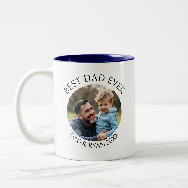 Bester Vater je | Fotovorlage Personalisiert Zweifarbige Tasse (Links)