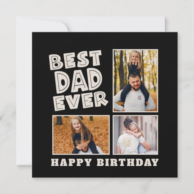 Bester Vater je Funky 3 Foto Black Birthday Karte (Vorderseite)