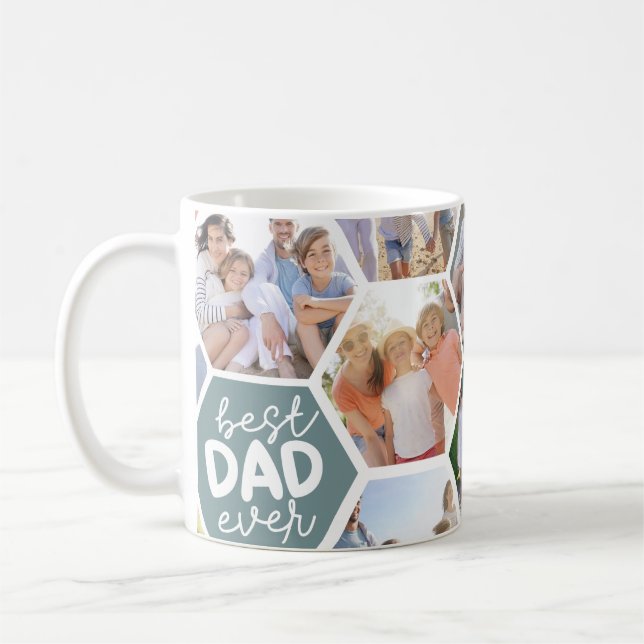 Bester Vater je | Grünes Hexagon-Foto Kaffeetasse (Links)
