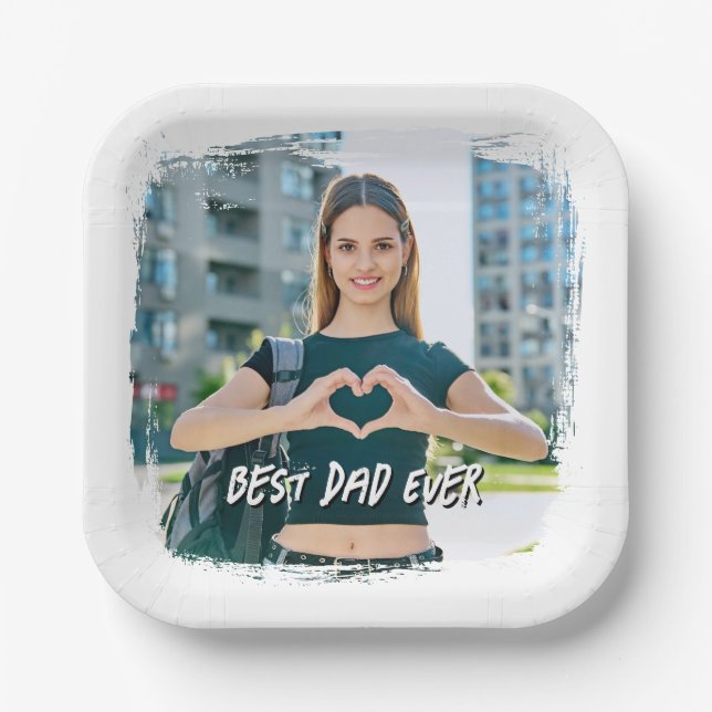 Bester Vater je Grunge Border Foto Pappteller (Vorderseite)